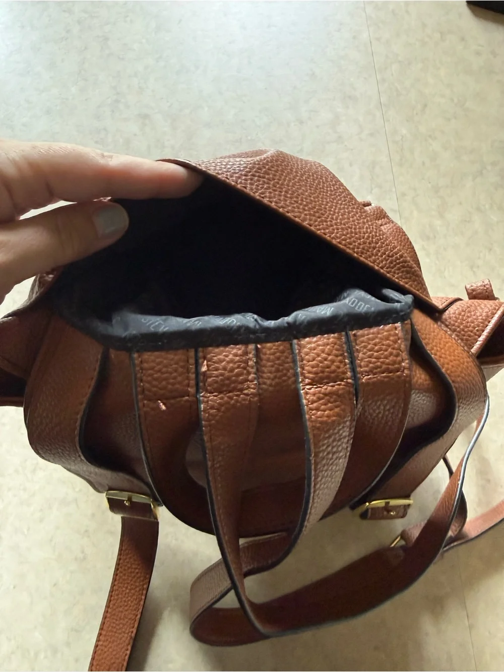 Steve Madden Tan Pebbled Leather Backpack with Gold Hardware